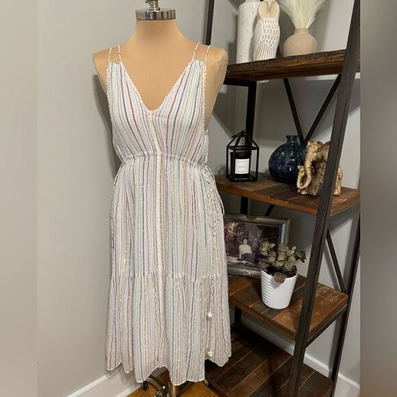 Apiece Apart Daphne Midi Dress Lurex Metallic White Fez Stripe Size 6 - Picture 4 of 13